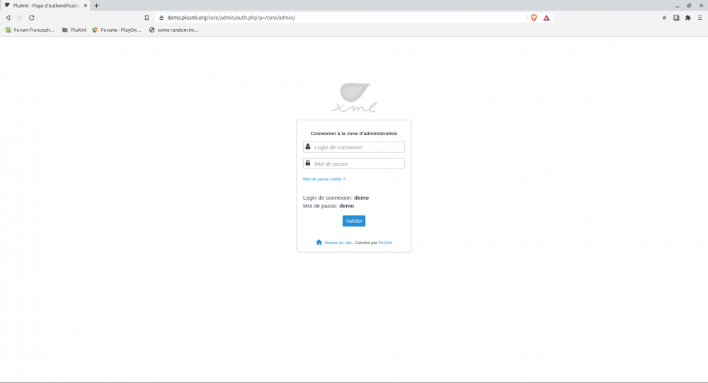 Page de connexion PluXml
